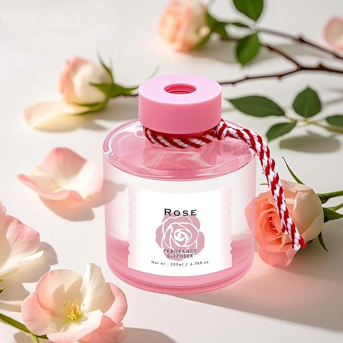 Rose Reed Diffuser Set, 6.77OZ(200ML) Large Capacity Natural Non-Toxic Oil, Reed Diffusers Set for Home