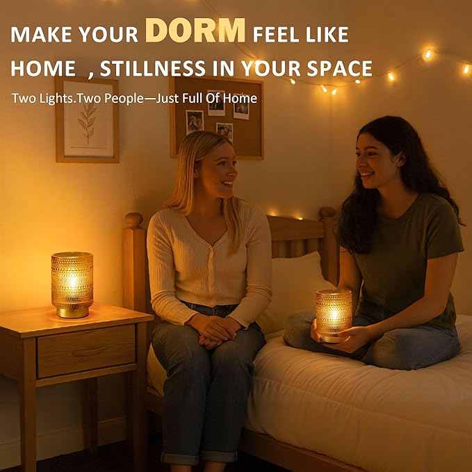 2 Pack Battery Operated Decorative Aesthetic Lamp with Timer for Dorm/Office/Patio/Bedside/,Small Cordless Table Lamps with LED Warm Bulb for Shelf/Coffee Table/Entryway/Mantle/Dresser Decor(Golden)