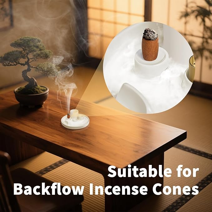 Luvan Palo Santo Holder, 5 in 1 Incense Holder for Burning Sage, Candle, Incense Sticks and Backflow Incense Cones - 6.06" Ceramic Ash Catcher Tray for Meditation Room Home Zen Decor