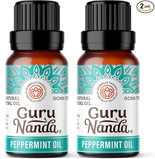 GuruNanda Peppermint Essential Oil, 100% Pure, Natural & Undiluted Aromatherapy Oil for Diffusers & DIY Recipes, Invigorating Scent Supports Focus and Clarity (2X0.5 Fl Oz)