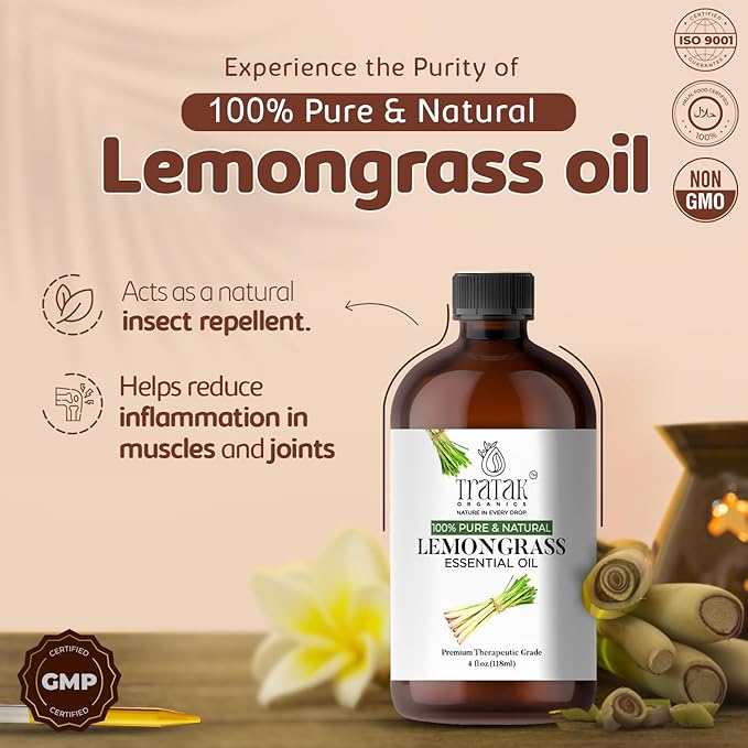 Lemongrass Essential Oil, 100% Pure and Natural Oil with Premium Glass Dropper, Undiluted Essential Oil for Aromatherapy, Diffuser, Humidifier, Oil for Skin & DIYs, Huge 4 fl oz (Pack of 2)