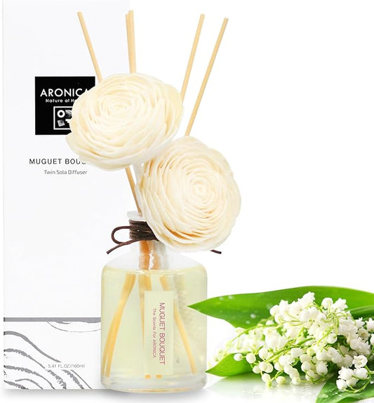 Aronica Twin Sola Diffuser – Lily of The Valley (Muguet) Fragrance, 160ml / 5.41 Floz