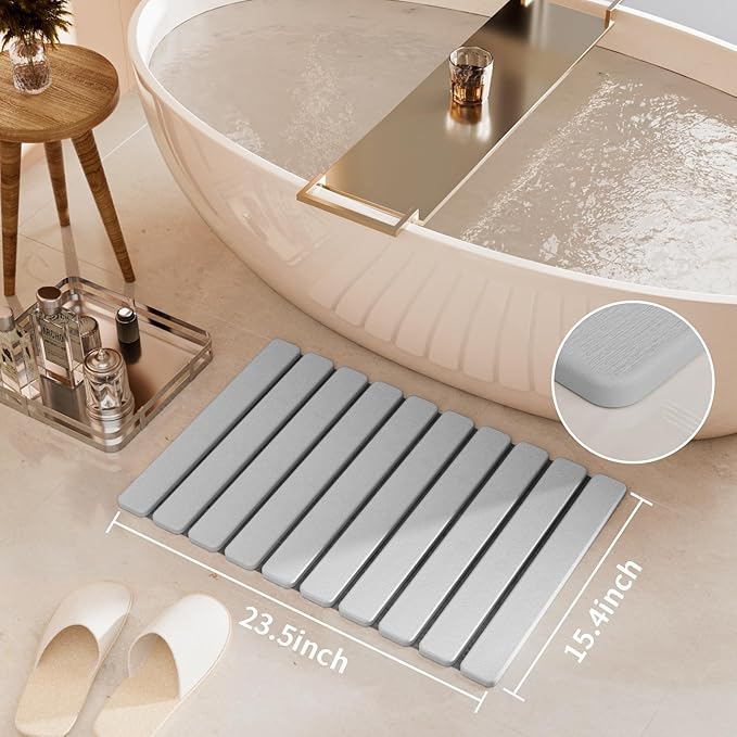 Foldable Stone Bath Mat, Quick Dry Stone Drying Mats for Bathroom, Super Absorbent Rollable Bath Mat, Non Slip, Large Diatomaceous Earth Dish Drying Mats for Kitchen Counter, 23.5 x 15.4in