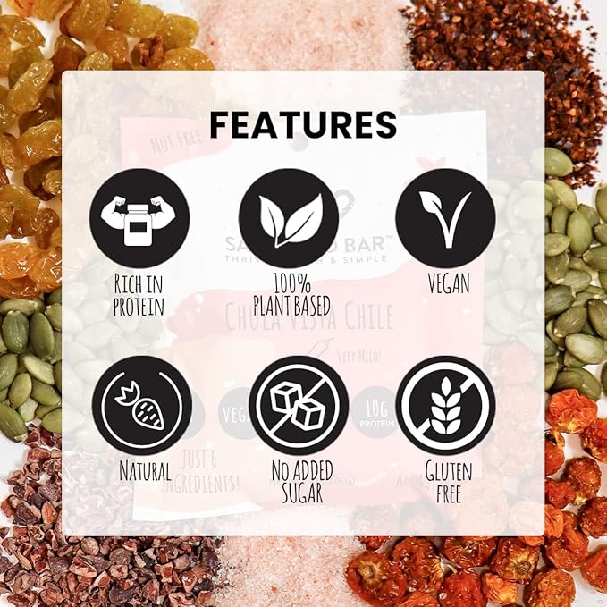 San Diego Bar-Chula Vista Chile | Chile Mild Heat | RAW & Vegan Protein Bars | Sugar-Free | Gluten Free | Breakfast Bars | Energy Bars | Snack Bars | 6 Whole Food Ingredients | Plant-Based Protein