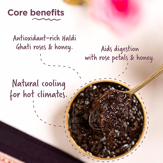 Rose Petal Jam Gulkand | Made from Premium Chaitri Rose | Naturally Sweetened with Raw Honey & Mishri | Best for Herbal Tea,Ice Cream & Smoothies |16 Oz from Two Brothers Organic Farms