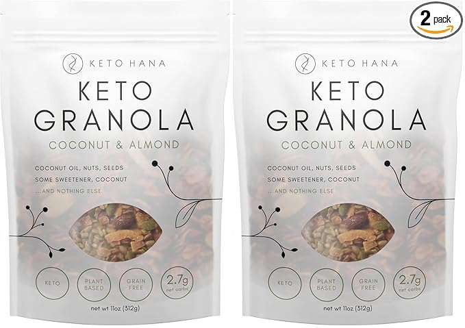 Keto Hana Keto Nut Granola (11oz), Coconut & Almond Plant Based- Low Carb, Low Calorie, High Protein (2g Net Carbs) (Pack of 2)
