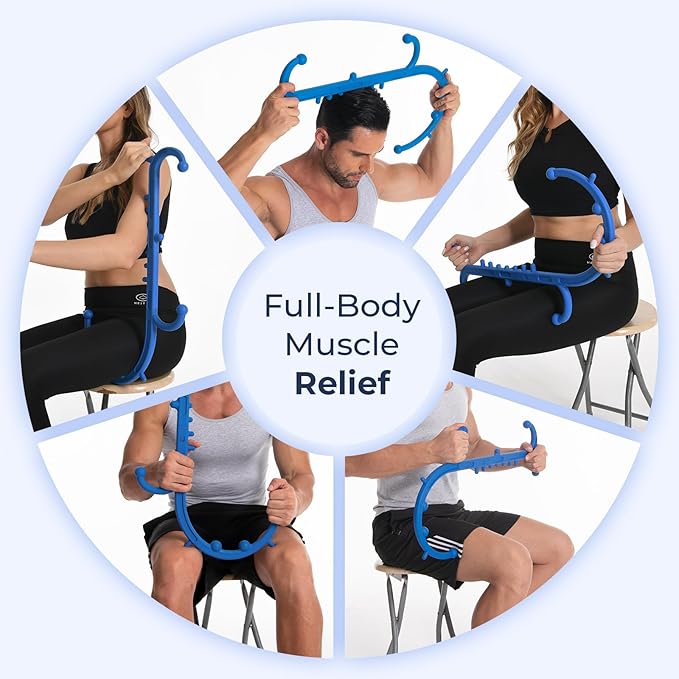 Deep Tissue Back & Neck Massager - Back Massager Stick for Pain Relief, Muscle Knot Remover, Trigger Point Massage Tool for Full Body, Shoulders, Legs - Pressure Point Massage Tool (Blue)