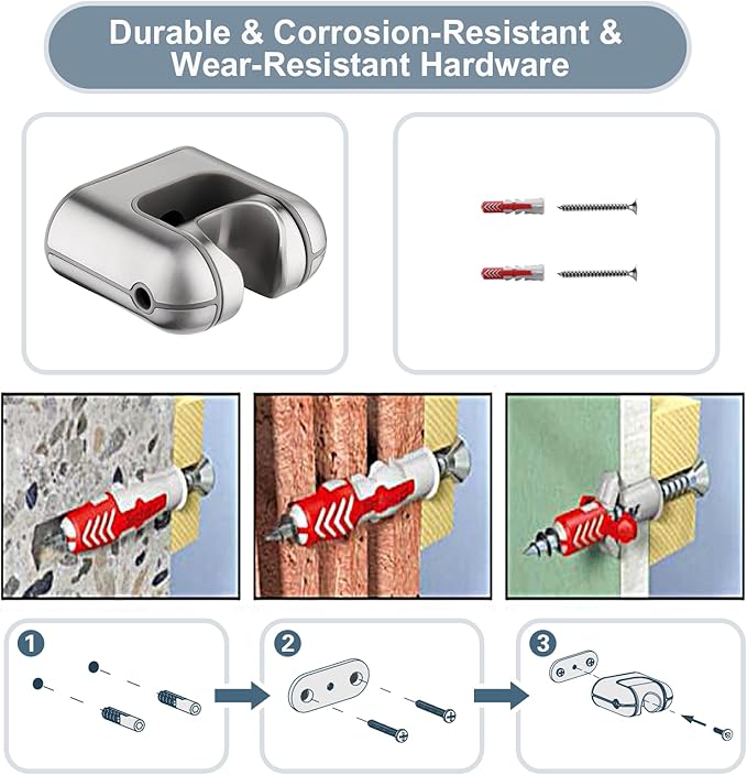 BRIGHT SHOWERS Shower Head Holder Wall Mount, Adjustable Handheld Shower Wand Holder with Universal Fit and Angle Adjustment, Brushed Nickel