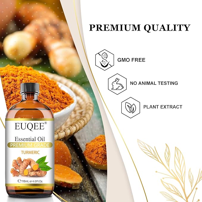 EUQEE Turmeric Essential Oil 118 ml Pure Turmeric Essential Oil for Diffusers, Candle Making, DIY Soap - 4Fl. Oz