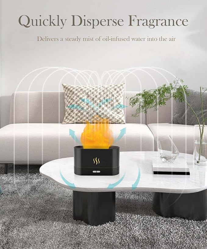 Essential Oil Diffuser,Humidifier with 7 Colors Flame Light,180ml Air Humidifiers for Bedroom, Home, Office, Gifts - Portable,Auto-Off Protection,4 Modes Mist(Black)