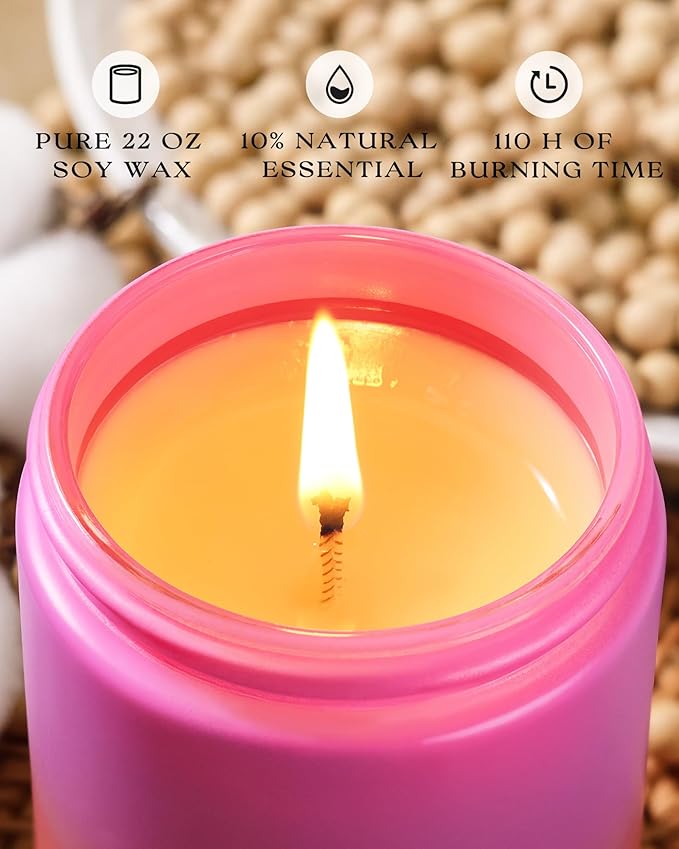 AOOVOO Rose Sandalwood Candles - Scented Candle Gift for Women, 22 oz Large Soy Candle, 120 Hours Burn, Jar Candle for Home Scented, Relaxing, Stress Relief Candles