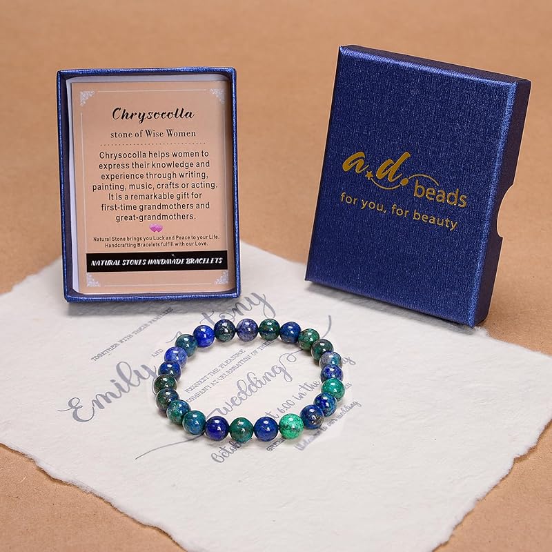 AD Beads Handmade Gemstone Stretch Elastic Bracelet Crystal Healing Reiki Nature's Beauty and Spiritual Essence Unisex (6mm, Chrysocolla (Wise Women))