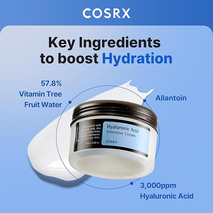 COSRX Hyaluronic Acid Moisturizing Cream, Long-lasting Hydration, Rich Moisturizer for Sensitive Skin 3.52 oz / 100g, Korean Skin Care, Animal Testing Free, Parabens Free