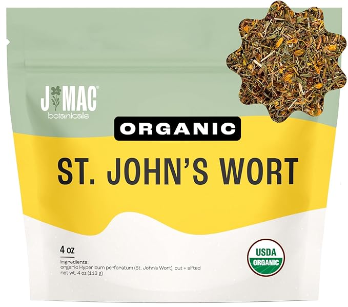 J Mac Botanicals, Organic St John's Wort herb (4 oz) loose leaf St. Johns Wort tea