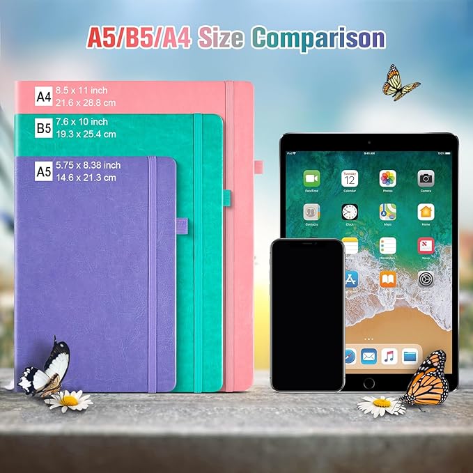 Lined Notebook Journal for Women Men, Large A5 College Ruled Notebook, 312 Numbered Pages Notebooks for Work, 100gsm Paper Daily Journal, Hardcover Vegan Leather Journals for Writing Office, Purple