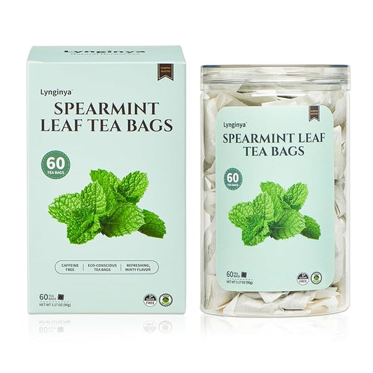 Lynginya Spearmint Tea, 60 Tea Bags - Premium Spearmint Leaves - Natural Herbal Tea - Refreshing & Minty - No Sugar & No Caffeine