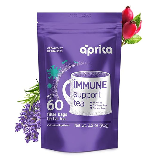 Immunity Booster Decaffeinated Tea Bags, Pure Herbal Immunity Blend - Lemon Balm, Peppermint, Chamomile, Lavender. Immune Support Supplement - 60 Bags by Aprika Life