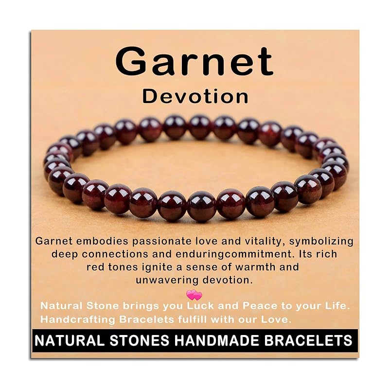AD Beads Handmade Gemstone Stretch Elastic Bracelet Crystal Healing Reiki Nature's Beauty and Spiritual Essence Unisex (6mm, Garnet (Devotion))