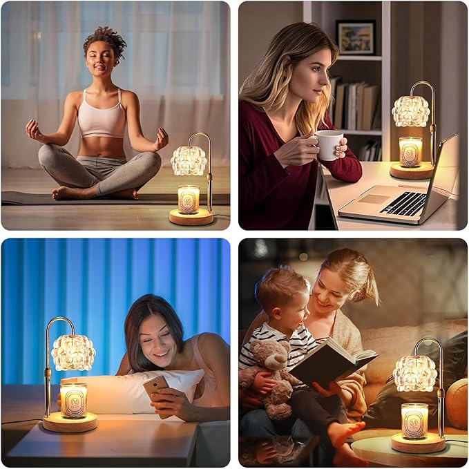 Candle Warmer Lamp with Timer Adjustable - Height Candle Warmer, Dimmer, Vintage Glass Wax Melting Lamps for Home Decor, for Candles in Jars with 2 Bulbs