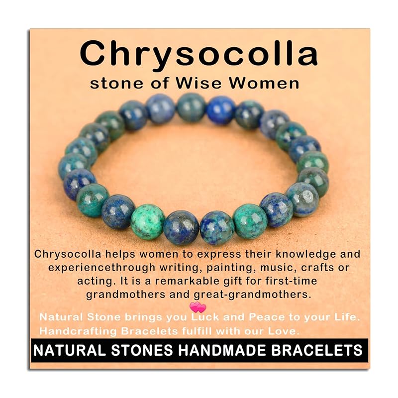 AD Beads Handmade Gemstone Stretch Elastic Bracelet Crystal Healing Reiki Nature's Beauty and Spiritual Essence Unisex (8mm, Chrysocolla (Wise Women))