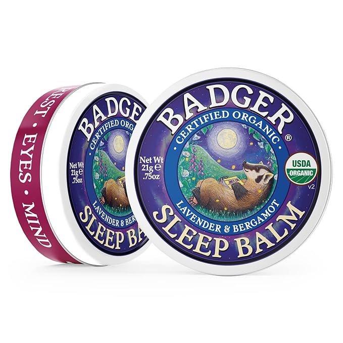 Badger Sleep Balm, Organic Essential Oil Aromatherapy Natural Sleep Balm for Adults & Kids, Relaxing & Calming Lavender & Bergamot Natural Sleep Support, .75 oz Tin, 2-Pack