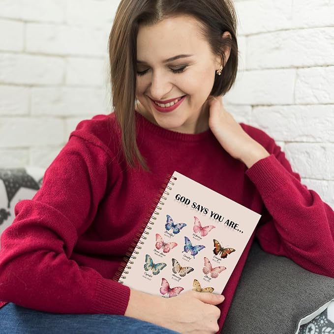 Butterfly Christian Spiral Notebooks, God Says You Are Bible Journal, Scripture Journals for Writing, Christian Gifts for Women, Religious Notebook for Note Taking, 5.5x8.3 Inch