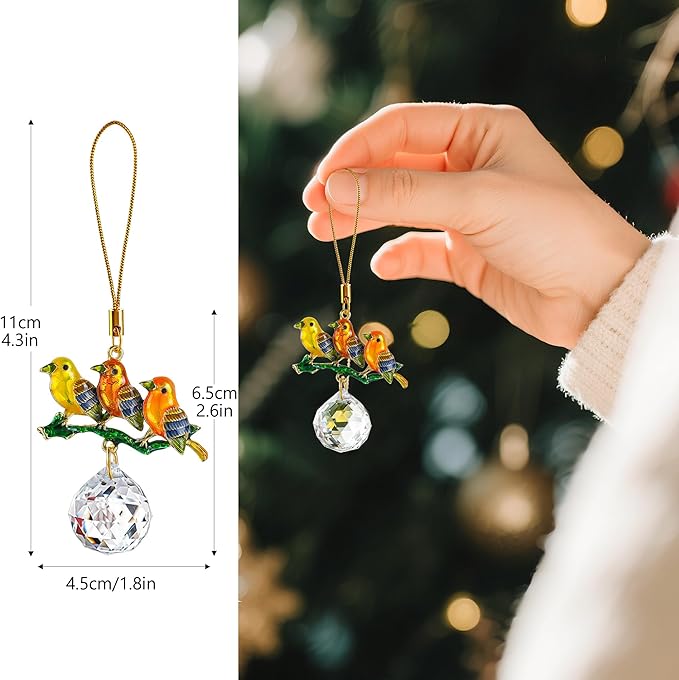 H&D HYALINE & DORA 6 Pcs Birds on Branches with Ball Prism Ornaments Birds Christmas Hanging Ornament Christmas Decorations for Tree Holiday Present Ideas