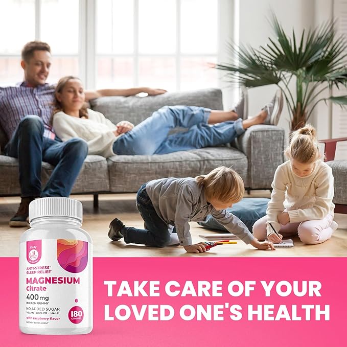 Dr. Moritz Magnesium Gummies for Adults - Low-Sugar 400 mg - Supports restful Sleep- Easy to Chew Adult and Kids Magnesium Citrate Gummies (180 Count) - Raspberry Flavored