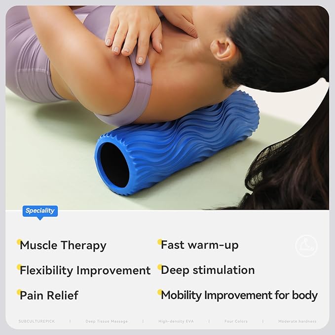 Foam Roller Medium Density Back Roller for Deep Tissue Muscle Massage of The Back and Leg Muscles - Self Myofascial Release of Painful, Wave Textured Muscle Roller, Fitness Roller for Pilates, Yoga