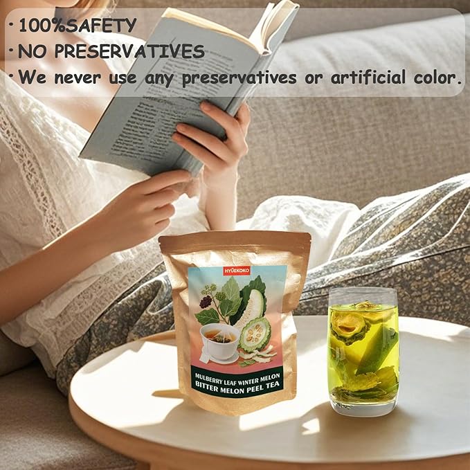 40 Bags Mulberry Leaf Winter Melon & Bitter Melon Peel Tea, Caffeine-Free Natural Ingredients Herbal Tea Bags, Supports Lung Cleanse, No Additives, Daily Enjoyment Tea for Men & Women