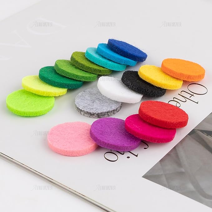 AUEAR, 200 Pack Replacement Felt Pads for Essential Oil Diffuser Locket Pendant Necklace Multicolor