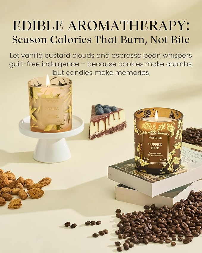 M&SENSE Tea Scented Candles, Vegan Soy Wax, Naturally Scented Mango Green Tea No Toxin 8.1oz Long Lasting 42-Hour Burn Time Relaxing, Aromatherapy, Meditation Candles for Home