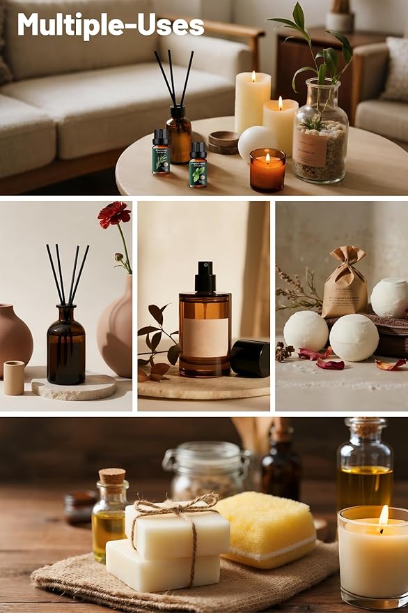 Herbal Essential Oils Set Pure, Mumianhua Natural Zestful Breeze Aromatherapy Gift Kit: Eucalyptus, Peppermint, Tea Tree, Thyme, Rosemary, Vetiver for Diffuser, Humidifier, Candle& Soap Making 6x10ml