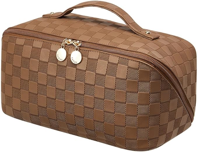 EACHY Travel Makeup Bag,Large Capacity Cosmetic Bags for Women,Waterproof Portable Pouch Open Flat Toiletry Bag Pattern Makeup Bag