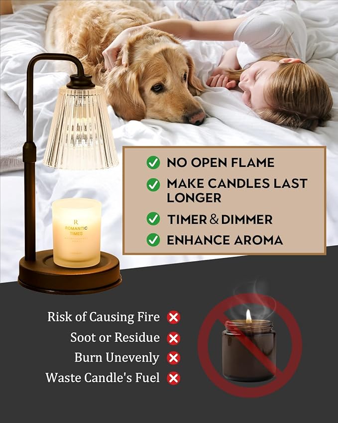Candle Warmer Lamp with Timer Dimmable, Christmas Birthday Gifts for Women Mom, Adjustable Candle Warming Lamp with 2 Bulbs, Black Candle Lamp Warmer for Jar Scented Candles, House Warming Gifts