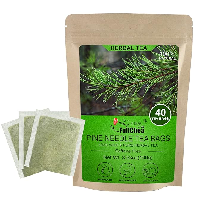 FullChea - Dried Pine Needle Tea Bags, 40 Teabags, 2.5g/bag - 100% Wild Chinese Masson Pine Needles - Premium Herbal Tea - Caffeine-free - Rich In Vitamin & Antioxidants
