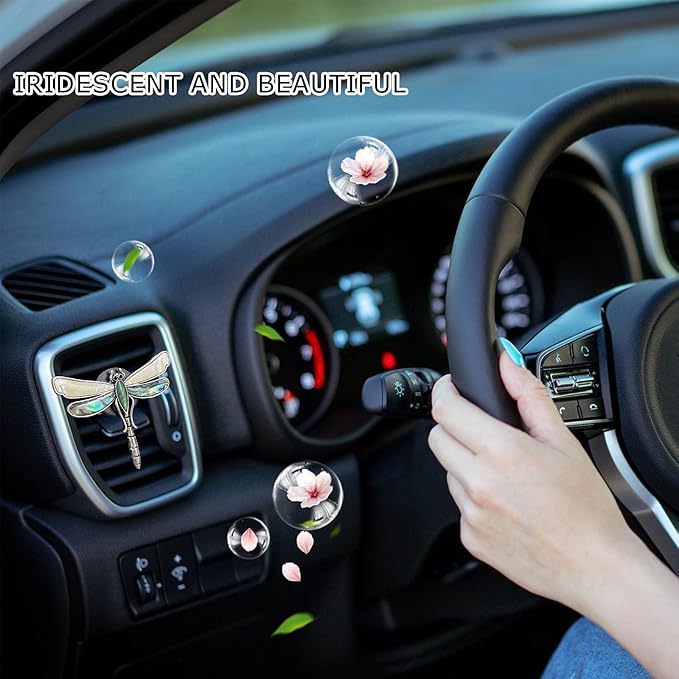 Dragonfly Car Decor,Cute Car Air Freshener Vent Clip,Iridescent Abalone Shell Dashboard Decoration Gift for Women Teens,Refillable Diffuser(Beige)