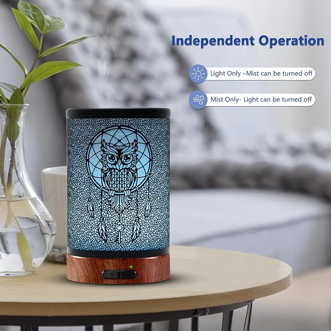 EQUSUPRO Essential Oil Diffuser 150ml Metal Aromatherapy Oil Diffuser Ultrasonic Cool Mist Diffuser with Auto Shut-Off Protection,7 Colors Changed LED for Home Office SPA Yoga (Owl)