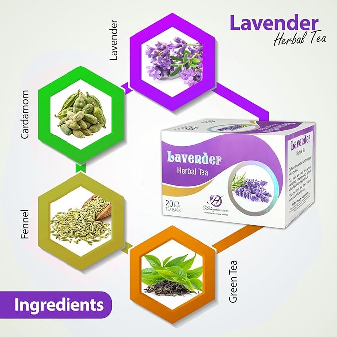 HERBOGANIC Lavender Herbal Tea - Relaxation and Delicate Aroma | Soothing and Refreshing Blend | Natural Ingredients | 20 Tea Bags