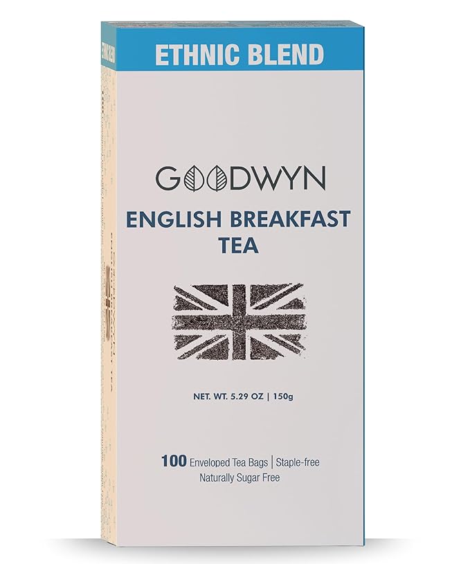 Goodwyn English Breakfast Tea – 100 Plastic-Free & Individually Wrapped | Rich, Full-Bodied Medium Caffeine Black Tea | Tea Sampler, Sugar-Free, Gluten-Free, Travel-Friendly | Indian-Origin Chai | Bold Morning Tea, Classic Breakfast Blend, Everyday Tea