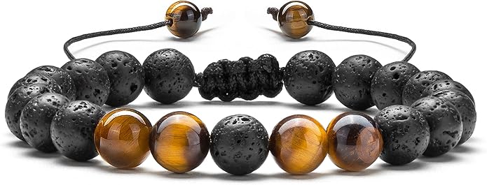 Hamoery Men Women 8mm Lava Rock Aromatherapy Anxiety Essential Oil Diffuser Bracelet Braided Rope Natural Stone Yoga Gifts Beads Bracelet Bangle-21017