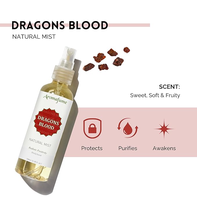 Dragons Blood Natural Resin Mist Spray by Aromafume | 100 ml / 3.3oz | Ideal for spirituality & rituals | Made with Dragons Blood Resin from Socotra | Non-alcoholic, non-toxic & vegan