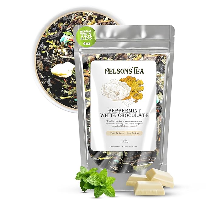 Nelson's Tea - White Chocolate Peppermint - Loose Leaf Tea - Green tea, white tea, peppermint, safflower, whitechocolate, and mint chocolate - 4 oz.