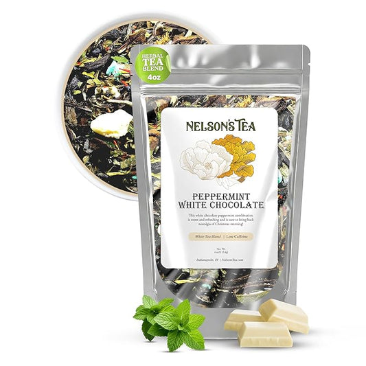 Nelson's Tea - White Chocolate Peppermint - Loose Leaf Tea - Green tea, white tea, peppermint, safflower, whitechocolate, and mint chocolate - 4 oz.