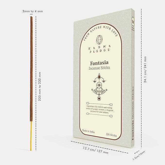 Fantasia Incense Sticks, Organic Hand Dipped 100 Sticks with Natural Herbs & Aromatic Ingredients, Burn Time 45 to 60 Minutes, Incense for Positivity, Yoga, Meditation, Relaxation, Spiritual Gift