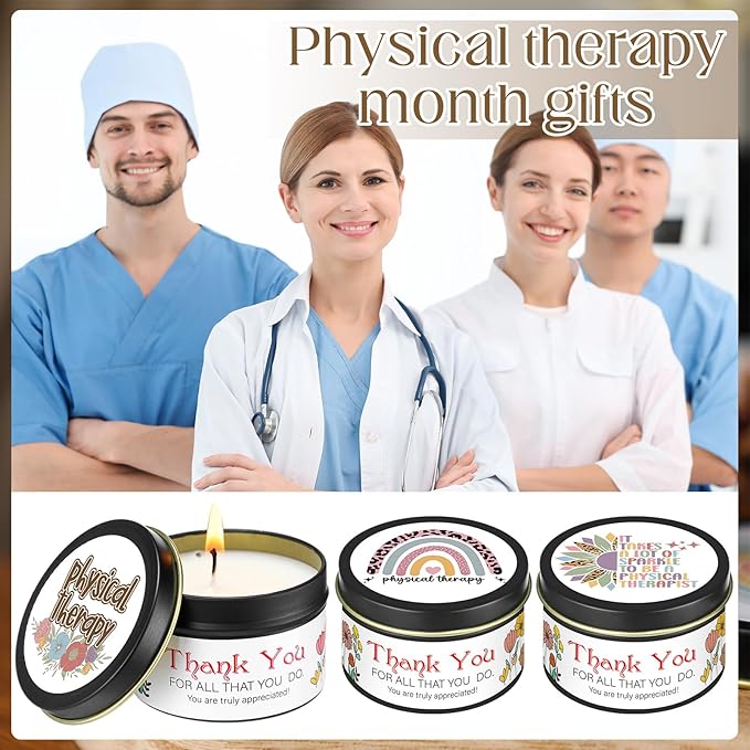 12 Pcs Physical Therapy Month Gifts Candles Bulk 3 oz Thank You Soy Wax Jar Candles for Scented Small Candle Gift Set Basket for PT PTA Physical Therapy Week Thank You Gifts(Pt Month)