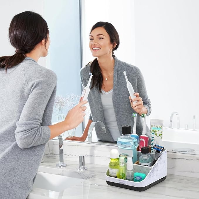 Chintu Toothbrush Holders for Bathroom Counter Organizer - 6 Slots Kids Tooth Brushing Holder Rustic Toothbrush and Toothpaste Holder for Vanity Organization Farmhouse Electric Toothbrush Caddy Black