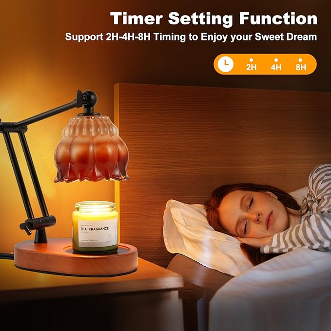 Candle Warmer Lamp With 2 Bulbs, Dimmable With Timer, 2H/4H/8H Timer, Adjustable Height & Heat, Electric Lamp Compatible With Large Jar Candle