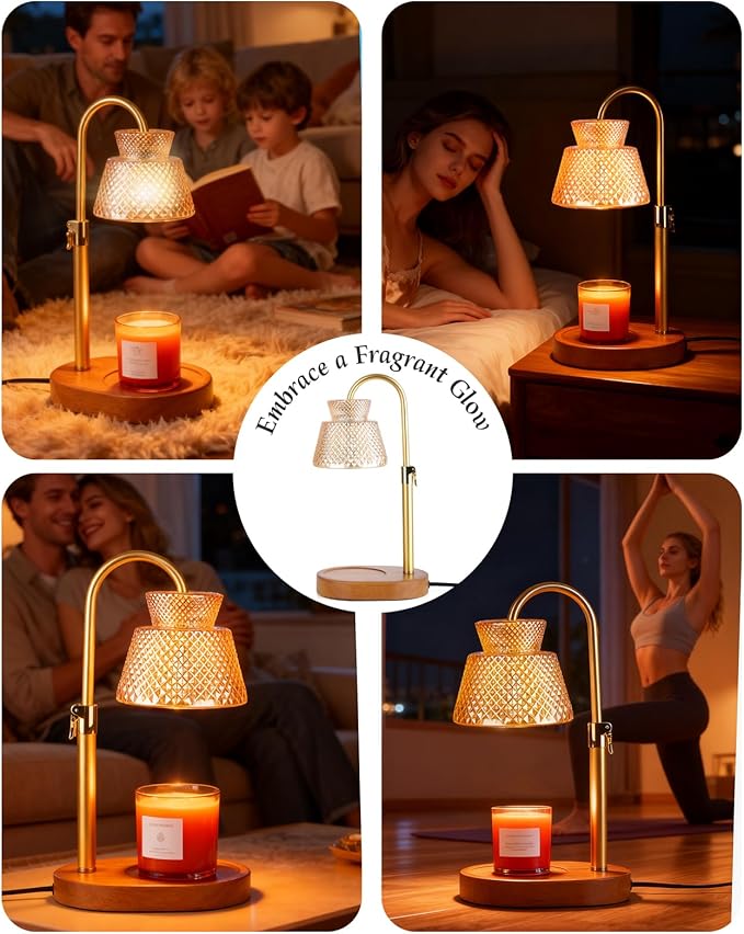 Candle Warmer Lamp with Timer Wax Melt Warmer, Dimmable Adjustable Height with Bulb for Jar Scented Candles, Home Decor Housewarming Birthday Gifts for Women Mom