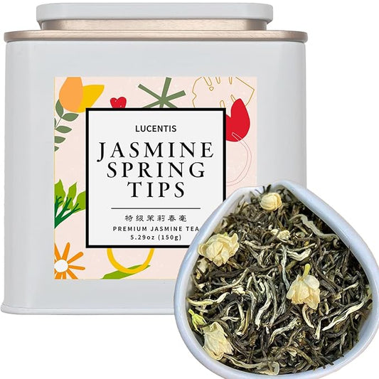 Spring Tips Jasmine Green Tea – Refreshing Everyday Tea, Light Jasmine Fragrance – 150g / 5.3oz – 茉莉春毫